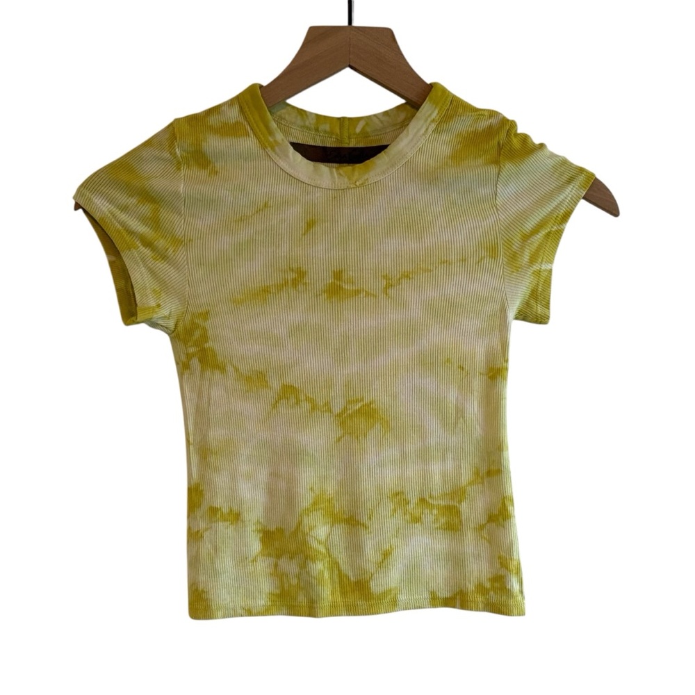 Enza Costa Babydoll Shirt XS Green REVOLVE Tie-Dye Viscose Round Neck Crop Lime